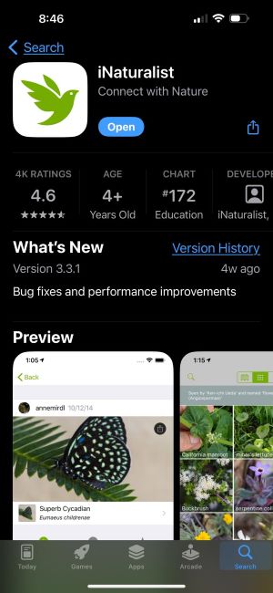 screenshot of inaturalist appstore page